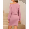 MEROKEETY Women’s Fall Off Shoulder Cocktail Party Mini Dresses | Long Sleeve, Date Night, Going Out Outfits, Bodycon, Dinner, Asymmetrical, Ruched Waist, Slim Fit, Y2K, Club Short Dress(Pink)