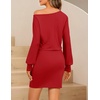 MEROKEETY Women’s Fall Off Shoulder Cocktail Party Mini Dresses | Long Sleeve, Date Night, Going Out Outfits, Bodycon, Dinner, Asymmetrical, Ruched Waist, Slim Fit, Y2K, Club Short Dress(Red)