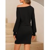 MEROKEETY Women’s Fall Off Shoulder Cocktail Party Mini Dresses | Long Sleeve, Date Night, Going Out Outfits, Bodycon, Dinner, Asymmetrical, Ruched Waist, Slim Fit, Y2K, Club Short Dress(Black)