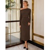 MEROKEETY Women’s Fall Off Shoulder Long Sleeve Wedding Guest Midi Dress | Fitted, Ruched Waist, Baby Shower, Bridesmaid, Date Night, Modest Elegant, Business Casual, 2026 Formal Dress, Winter Outfits(Coffee)