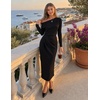 MEROKEETY Women’s Fall Off Shoulder Long Sleeve Wedding Guest Midi Dress | Fitted, Ruched Waist, Baby Shower, Bridesmaid, Date Night, Modest Elegant, Business Casual, 2026 Formal Dress, Winter Outfits(Black)