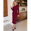 MEROKEETY Women’s Fall Off Shoulder Long Sleeve Wedding Guest Midi Dress | Fitted, Ruched Waist, Baby Shower, Bridesmaid, Date Night, Modest Elegant, Business Casual, 2026 Formal Dress, Winter Outfits(Wine)