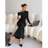 MEROKEETY Women’s Fall Off Shoulder Long Sleeve Wedding Guest Midi Dress | Fitted, Ruched Waist, Baby Shower, Bridesmaid, Date Night, Modest Elegant, Business Casual, 2026 Formal Dress, Winter Outfits(Black)