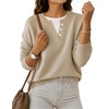 MEROKEETY Womens Fall Oversized Pullover Sweater Layered Neck Henley Tops | Crew Neck, Buttoned V Neck, 2 in 1, 2026, Winter, Long Sleeves, Color Block, Soft, Warm, Ribbed Hem, Stylish, Trendy, Fashion(Apricot)