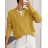 MEROKEETY Womens Fall Oversized Pullover Sweater Layered Neck Henley Tops | Crew Neck, Buttoned V Neck, 2 in 1, 2026, Winter, Long Sleeves, Color Block, Soft, Warm, Ribbed Hem, Stylish, Trendy, Fashion(Turmeric)