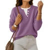 MEROKEETY Womens Fall Oversized Pullover Sweater Layered Neck Henley Tops | Crew Neck, Buttoned V Neck, 2 in 1, 2026, Winter, Long Sleeves, Color Block, Soft, Warm, Ribbed Hem, Stylish, Trendy, Fashion(Purple)
