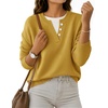MEROKEETY Womens Fall Oversized Pullover Sweater Layered Neck Henley Tops | Crew Neck, Buttoned V Neck, 2 in 1, 2026, Winter, Long Sleeves, Color Block, Soft, Warm, Ribbed Hem, Stylish, Trendy, Fashion(Turmeric)