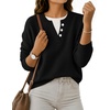 MEROKEETY Womens Fall Oversized Pullover Sweater Layered Neck Henley Tops | Crew Neck, Buttoned V Neck, 2 in 1, 2026, Winter, Long Sleeves, Color Block, Soft, Warm, Ribbed Hem, Stylish, Trendy, Fashion(Black)