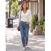 MEROKEETY Women’s Fall Puff Long Sleeve Business Casual Work Tops | Scalloped V Neck, Work T-Shirt, Cute, Trendy, Dressy Casual, Ribbed Knit, Fitted Blouse, 2026 Fall Winter Clothes(White)