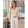 MEROKEETY Women’s Fall Puff Long Sleeve Business Casual Work Tops | Scalloped V Neck, Work T-Shirt, Cute, Trendy, Dressy Casual, Ribbed Knit, Fitted Blouse, 2026 Fall Winter Clothes(Apricot)