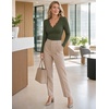 MEROKEETY Women’s Fall Puff Long Sleeve Business Casual Work Tops | Scalloped V Neck, Work T-Shirt, Cute, Trendy, Dressy Casual, Ribbed Knit, Fitted Blouse, 2026 Fall Winter Clothes(Army)