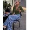 MEROKEETY Women’s Fall Puff Long Sleeve Business Casual Work Tops | Scalloped V Neck, Work T-Shirt, Cute, Trendy, Dressy Casual, Ribbed Knit, Fitted Blouse, 2026 Fall Winter Clothes(Army)