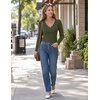 MEROKEETY Women’s Fall Puff Long Sleeve Business Casual Work Tops | Scalloped V Neck, Work T-Shirt, Cute, Trendy, Dressy Casual, Ribbed Knit, Fitted Blouse, 2026 Fall Winter Clothes(Army)