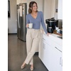 MEROKEETY Women’s Fall Puff Long Sleeve Business Casual Work Tops | Scalloped V Neck, Work T-Shirt, Cute, Trendy, Dressy Casual, Ribbed Knit, Fitted Blouse, 2026 Fall Winter Clothes(Dusty Blue)