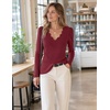 MEROKEETY Women’s Fall Puff Long Sleeve Business Casual Work Tops | Scalloped V Neck, Work T-Shirt, Cute, Trendy, Dressy Casual, Ribbed Knit, Fitted Blouse, 2026 Fall Winter Clothes(Wine)