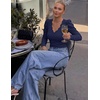 MEROKEETY Women’s Fall Puff Long Sleeve Business Casual Work Tops | Scalloped V Neck, Work T-Shirt, Cute, Trendy, Dressy Casual, Ribbed Knit, Fitted Blouse, 2026 Fall Winter Clothes(Navy)