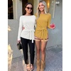 MEROKEETY Womens Fall Tie Front Ruched Long Sleeve Sweaters | Lightweight Pullover, Boat Neck, Ribbed Knit, Side Slit, Trendy Asymmetrical Knot Tops, Business Casual, Teacher Outfits 2026(Turmeric)