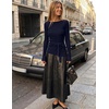 MEROKEETY Womens Fall Tie Front Ruched Long Sleeve Sweaters | Lightweight Pullover, Boat Neck, Ribbed Knit, Side Slit, Trendy Asymmetrical Knot Tops, Business Casual, Teacher Outfits 2026(Navy)