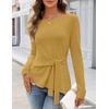 MEROKEETY Womens Fall Tie Front Ruched Long Sleeve Sweaters | Lightweight Pullover, Boat Neck, Ribbed Knit, Side Slit, Trendy Asymmetrical Knot Tops, Business Casual, Teacher Outfits 2026(Turmeric)
