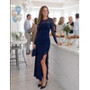 MEROKEETY Womens Fall Wedding Guest Cocktail Long Sleeve Bodycon Maxi Dress | Mesh, Ruffle Side Slit, Ruched, Sheer Sleeve, Long, Stretchy Lightweight, Formal Elengant Sexy, Party, Baby Shower, Prom Hoco(Navy)