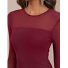 MEROKEETY Womens Fall Wedding Guest Cocktail Long Sleeve Bodycon Maxi Dress | Mesh, Ruffle Side Slit, Ruched, Sheer Sleeve, Long, Stretchy Lightweight, Formal Elengant Sexy, Party, Baby Shower, Prom Hoco(Wine)