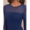 MEROKEETY Womens Fall Wedding Guest Cocktail Long Sleeve Bodycon Maxi Dress | Mesh, Ruffle Side Slit, Ruched, Sheer Sleeve, Long, Stretchy Lightweight, Formal Elengant Sexy, Party, Baby Shower, Prom Hoco(Navy)
