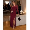 MEROKEETY Womens Fall Wedding Guest Cocktail Long Sleeve Bodycon Maxi Dress | Mesh, Ruffle Side Slit, Ruched, Sheer Sleeve, Long, Stretchy Lightweight, Formal Elengant Sexy, Party, Baby Shower, Prom Hoco(Wine)