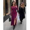 MEROKEETY Womens Fall Wedding Guest Cocktail Long Sleeve Bodycon Maxi Dress | Mesh, Ruffle Side Slit, Ruched, Sheer Sleeve, Long, Stretchy Lightweight, Formal Elengant Sexy, Party, Baby Shower, Prom Hoco(Fuchsia)