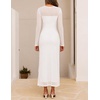 MEROKEETY Womens Fall Wedding Guest Cocktail Long Sleeve Bodycon Maxi Dress | Mesh, Ruffle Side Slit, Ruched, Sheer Sleeve, Long, Stretchy Lightweight, Formal Elengant Sexy, Party, Baby Shower, Prom Hoco(White)