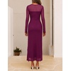 MEROKEETY Womens Fall Wedding Guest Cocktail Long Sleeve Bodycon Maxi Dress | Mesh, Ruffle Side Slit, Ruched, Sheer Sleeve, Long, Stretchy Lightweight, Formal Elengant Sexy, Party, Baby Shower, Prom Hoco(Fuchsia)