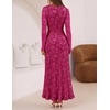 MEROKEETY Womens Fall Wedding Guest Dress Formal Long Sleeve Maxi Dresses | Floral Cocktail Prom Dress, Ruched Waist, Asymmetric Ruffle Hem, High Slit, Bodycon, Double Lined, Rehearsal Bride Long Dress(Fuchsia)