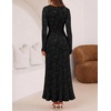 MEROKEETY Womens Fall Wedding Guest Dress Formal Long Sleeve Maxi Dresses | Floral Cocktail Prom Dress, Ruched Waist, Asymmetric Ruffle Hem, High Slit, Bodycon, Double Lined, Rehearsal Bride Long Dress(Black)