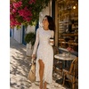 MEROKEETY Womens Fall Wedding Guest Dress Formal Long Sleeve Maxi Dresses | Floral Cocktail Prom Dress, Ruched Waist, Asymmetric Ruffle Hem, High Slit, Bodycon, Double Lined, Rehearsal Bride Long Dress(White)