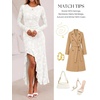 MEROKEETY Womens Fall Wedding Guest Dress Formal Long Sleeve Maxi Dresses | Floral Cocktail Prom Dress, Ruched Waist, Asymmetric Ruffle Hem, High Slit, Bodycon, Double Lined, Rehearsal Bride Long Dress(White)
