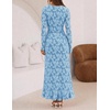 MEROKEETY Womens Fall Wedding Guest Dress Formal Long Sleeve Maxi Dresses | Floral Cocktail Prom Dress, Ruched Waist, Asymmetric Ruffle Hem, High Slit, Bodycon, Double Lined, Rehearsal Bride Long Dress(Blue)
