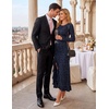 MEROKEETY Womens Fall Wedding Guest Dress Formal Long Sleeve Maxi Dresses | Floral Cocktail Prom Dress, Ruched Waist, Asymmetric Ruffle Hem, High Slit, Bodycon, Double Lined, Rehearsal Bride Long Dress(Navy)