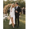 MEROKEETY Womens Fall Wedding Guest Dress Formal Long Sleeve Maxi Dresses | Floral Cocktail Prom Dress, Ruched Waist, Asymmetric Ruffle Hem, High Slit, Bodycon, Double Lined, Rehearsal Bride Long Dress(White)