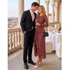 MEROKEETY Womens Fall Wedding Guest Dress Formal Long Sleeve Maxi Dresses | Floral Cocktail Prom Dress, Ruched Waist, Asymmetric Ruffle Hem, High Slit, Bodycon, Double Lined, Rehearsal Bride Long Dress(Winered)