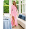 MEROKEETY Womens Fall Wedding Guest Dress Formal Long Sleeve Maxi Dresses | Floral Cocktail Prom Dress, Ruched Waist, Asymmetric Ruffle Hem, High Slit, Bodycon, Double Lined, Rehearsal Bride Long Dress(Pink)