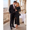 MEROKEETY Womens Fall Wedding Guest Dress Formal Long Sleeve Maxi Dresses | Floral Cocktail Prom Dress, Ruched Waist, Asymmetric Ruffle Hem, High Slit, Bodycon, Double Lined, Rehearsal Bride Long Dress(Black)