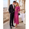 MEROKEETY Womens Fall Wedding Guest Dress Formal Long Sleeve Maxi Dresses | Floral Cocktail Prom Dress, Ruched Waist, Asymmetric Ruffle Hem, High Slit, Bodycon, Double Lined, Rehearsal Bride Long Dress(Fuchsia)