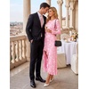 MEROKEETY Womens Fall Wedding Guest Dress Formal Long Sleeve Maxi Dresses | Floral Cocktail Prom Dress, Ruched Waist, Asymmetric Ruffle Hem, High Slit, Bodycon, Double Lined, Rehearsal Bride Long Dress(Pink)