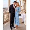 MEROKEETY Womens Fall Wedding Guest Dress Formal Long Sleeve Maxi Dresses | Floral Cocktail Prom Dress, Ruched Waist, Asymmetric Ruffle Hem, High Slit, Bodycon, Double Lined, Rehearsal Bride Long Dress(Blue)