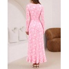 MEROKEETY Womens Fall Wedding Guest Dress Formal Long Sleeve Maxi Dresses | Floral Cocktail Prom Dress, Ruched Waist, Asymmetric Ruffle Hem, High Slit, Bodycon, Double Lined, Rehearsal Bride Long Dress(Pink)