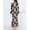 MEROKEETY Women’s Floral Wedding Guest Cocktail Maxi Dress | Ruffled Bell Long Sleeve, 2026 Fall Mesh Dress, Crew Neck, Lined, Bodycon, Prom Homecoming Clothes, Formal Elegant Outfits(Blackwhite)