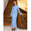 MEROKEETY Women’s Floral Wedding Guest Cocktail Maxi Dress | Ruffled Bell Long Sleeve, 2026 Fall Mesh Dress, Crew Neck, Lined, Bodycon, Prom Homecoming Clothes, Formal Elegant Outfits(Blue)