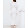 MEROKEETY Women’s Floral Wedding Guest Cocktail Maxi Dress | Ruffled Bell Long Sleeve, 2026 Fall Mesh Dress, Crew Neck, Lined, Bodycon, Prom Homecoming Clothes, Formal Elegant Outfits(White)