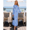MEROKEETY Women’s Floral Wedding Guest Cocktail Maxi Dress | Ruffled Bell Long Sleeve, 2026 Fall Mesh Dress, Crew Neck, Lined, Bodycon, Prom Homecoming Clothes, Formal Elegant Outfits(Blue)