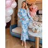 MEROKEETY Women’s Floral Wedding Guest Cocktail Maxi Dress | Ruffled Bell Long Sleeve, 2026 Fall Mesh Dress, Crew Neck, Lined, Bodycon, Prom Homecoming Clothes, Formal Elegant Outfits(Skyblue)