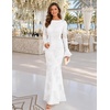 MEROKEETY Women’s Floral Wedding Guest Cocktail Maxi Dress | Ruffled Bell Long Sleeve, 2026 Fall Mesh Dress, Crew Neck, Lined, Bodycon, Prom Homecoming Clothes, Formal Elegant Outfits(White)